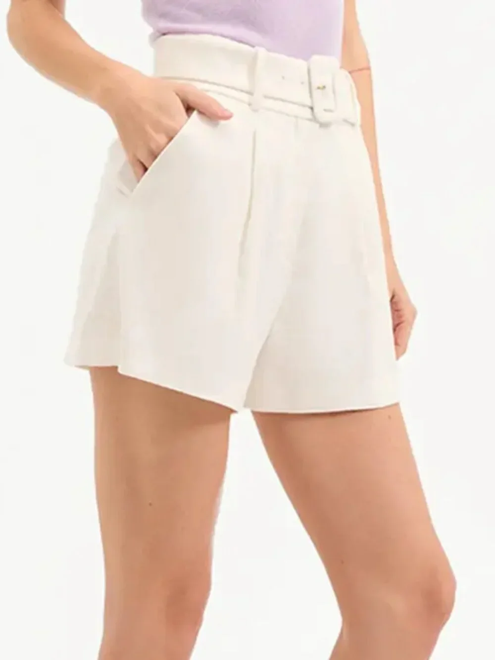 Veronica Beard 'Piper' Belted Linen-Blend Tailored-Detail Shorts, Dove - Picture 2 of 5